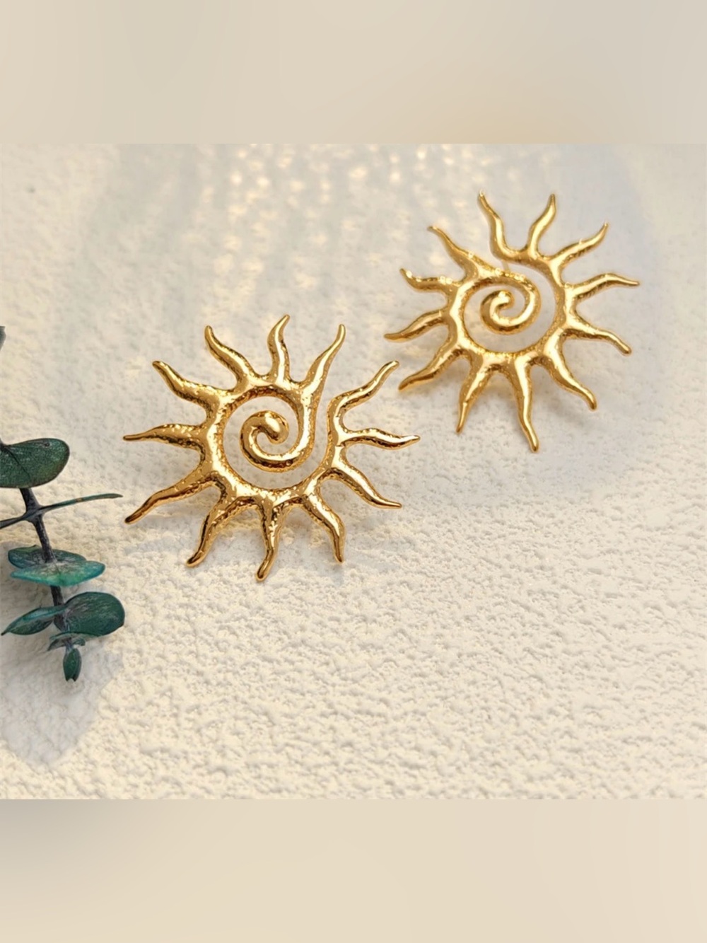 Gold Sunburst Spiral Stud Earrings